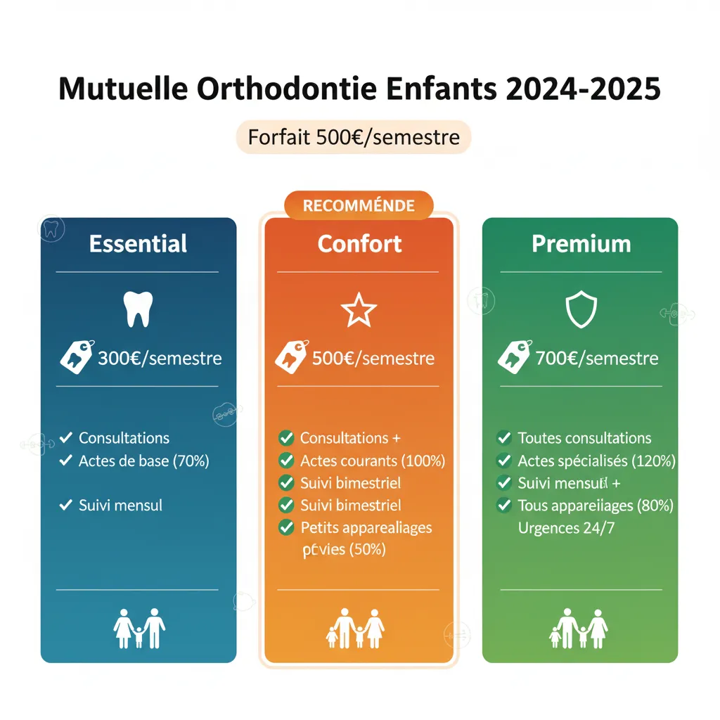 Comparaison des forfaits orthodontie enfants - 300€, 500€, 700€ par semestre - Mutuelle Pas Cher